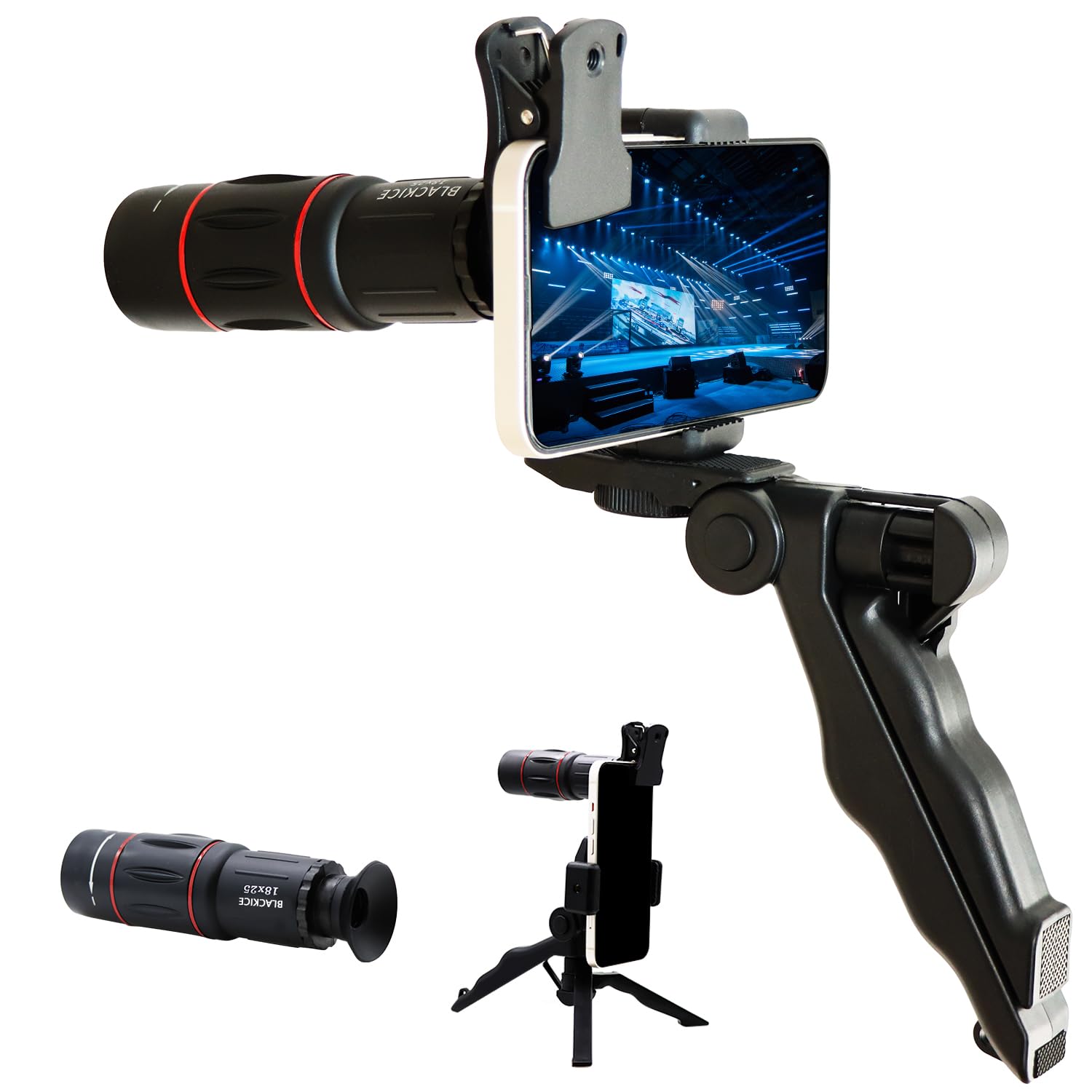 BLACKICE 18X25 Monocular Telescope for Smartphone, Monocular for Adults with Smartphone Adapter and Sturdy Tripod, Monocular for Concert Bird Watching Hunting Traveling Wildlife Stargazing Camping