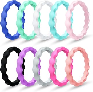 Silicone Wedding Ring for Women, 10 Pack Thin and Braided Rubber Band, Fashion, Colorful, Comfortable fit, Skin Safe