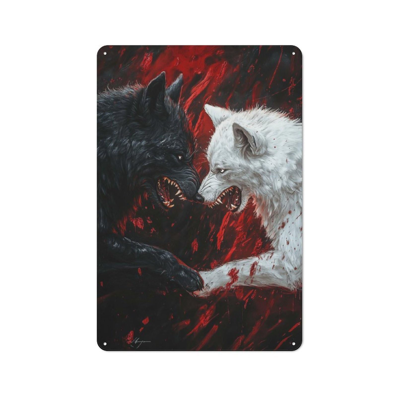 Junmoney Black And White Wolves Loft Style Metal Wall Sign 30X20cm Featuring Studio Wall Art For Loft, Studio, Office Or Creative Room
