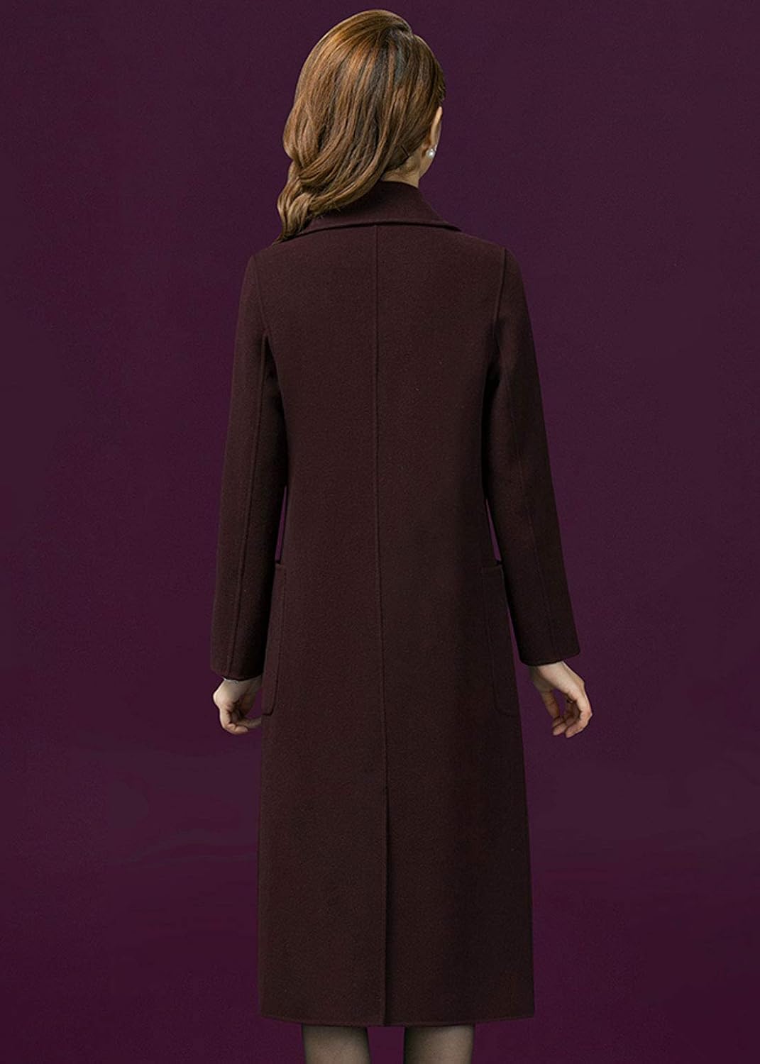 ebossy Women's Lapel 2 Button Slim Fit Long Wool Coat with Patch Pocket - Image 4