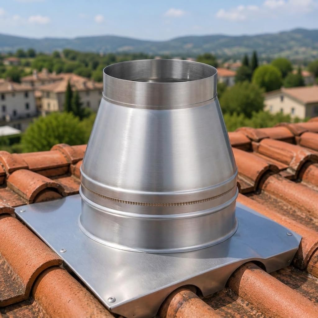 MAKA Comignolo Conico, Terminale in Acciaio Inox per Canna Fumaria Camino Stufa a Legna Pellet e Gas, Cappello Antipioggia Aspirafumo Conico(Ø 220 mm)