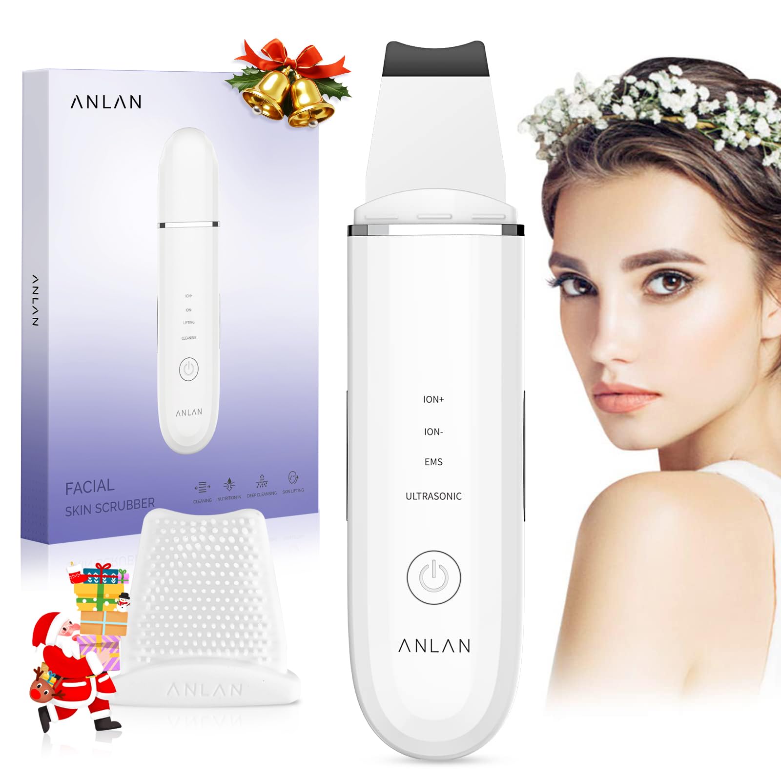 Skin Scrubber, ANLAN Ultrasonic EMS Ion Exfoliating Device Face Cleanser and Blackhead Remover Pores Cleaning Wrinkle Remover Comedone Extractor Skin Care with 4 Modes USB Rechargeable