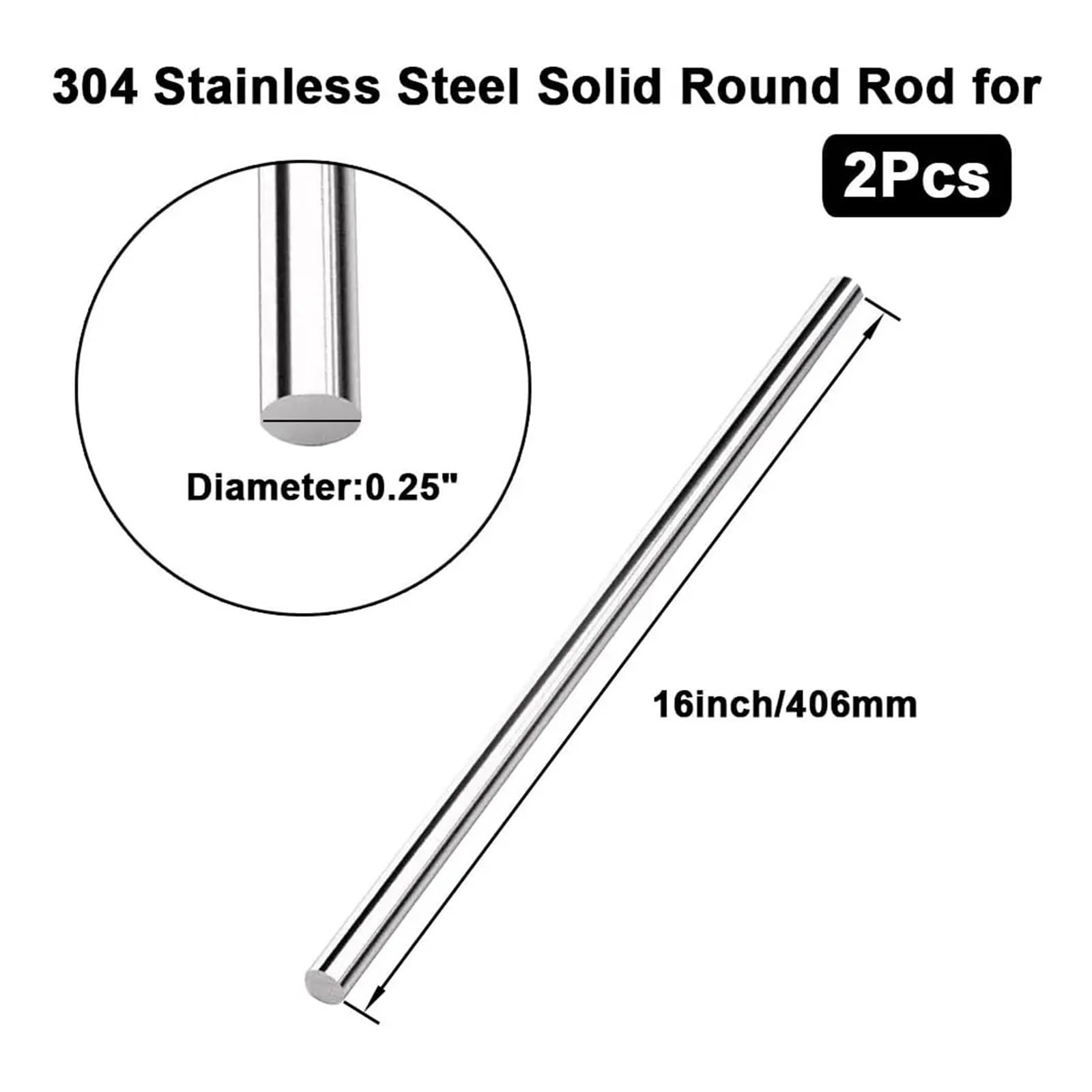 Edelstahl-Rundstange, Rundstab aus massivem Edelstahl 304, 2–10 mm x 6–20 Zoll, 2/5/10 Stück(4mm 10pcs,500mm)