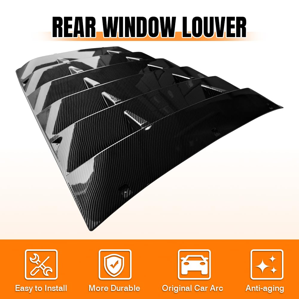 MODILOVER Rear Window Louver, Compatible with 2014-2019 Chevy Corvette C7, ABS Plastic Carbon Fiber Print Back Window Windshield Sun Shade Cover Vent