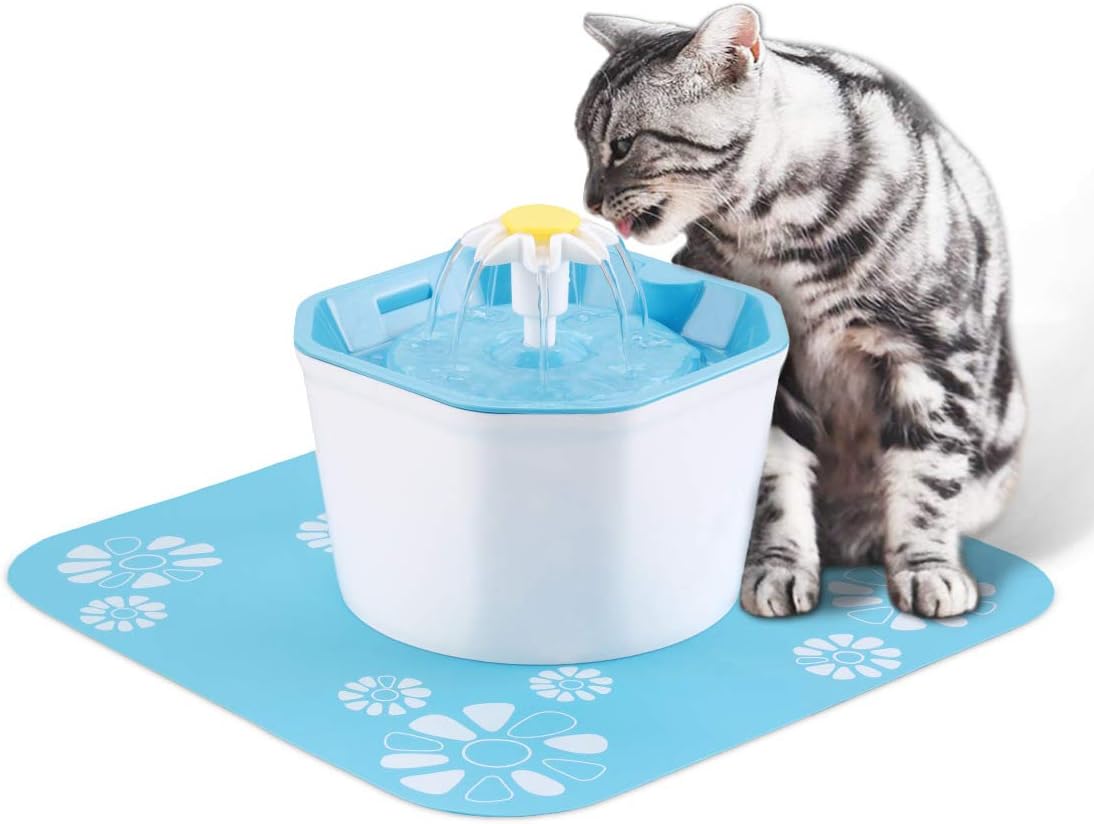 Pet Cat Water Dispenser Fountain, 1.6L Cat Dog Ultra-Quiet Hygienic Replaceable Filter Waterfall Fancy Fountain Water Dispenser, With 1 Carbon Filter And 1 Silicone Pad (Adapter Not Included)