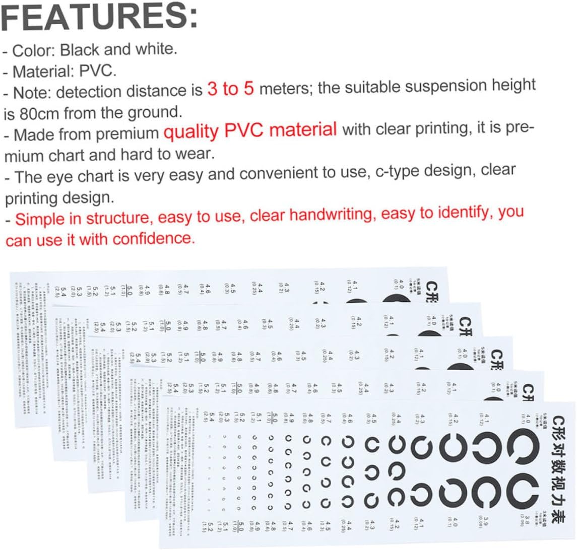 GLEAVI 6sheets C-Type Vision Testing Chart Set Standard Eye Exam Wall Chart for Home School and Clinics Easy to Use with Print and Material