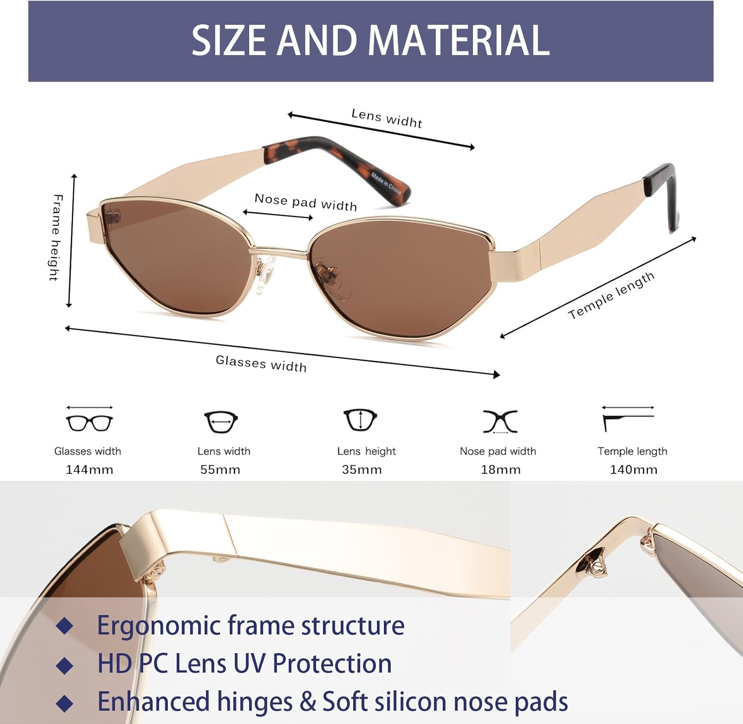 Retro Oval Cat Eye Sunglasses Womens Trendy 2026, Fashion Narrow Cateye Shades for Women UV Protection VF2249 - Image 5