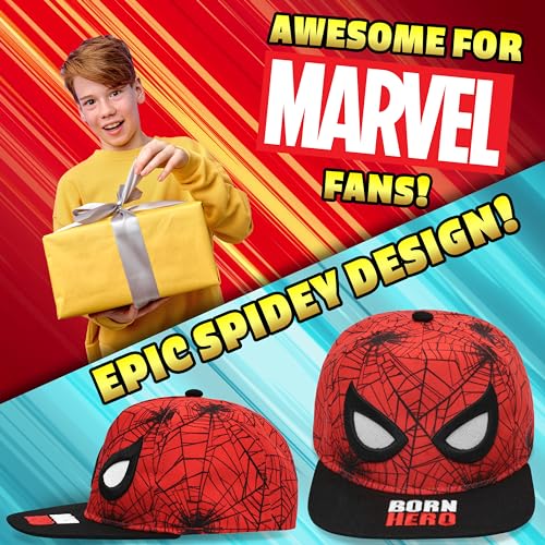 Marvel Spiderman Boys Baseball Cap with Adjustable Strap, Lightweight Snapback Sun Hat for Kids & Teens - Boys Gifts Red/Black4