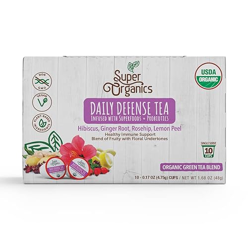 Miniatura 2 de Super Organics Té Daily Defense (orgánico) con superalimentos y probióticos (compatible con Keurig K-Cup), 10 tazas individuales