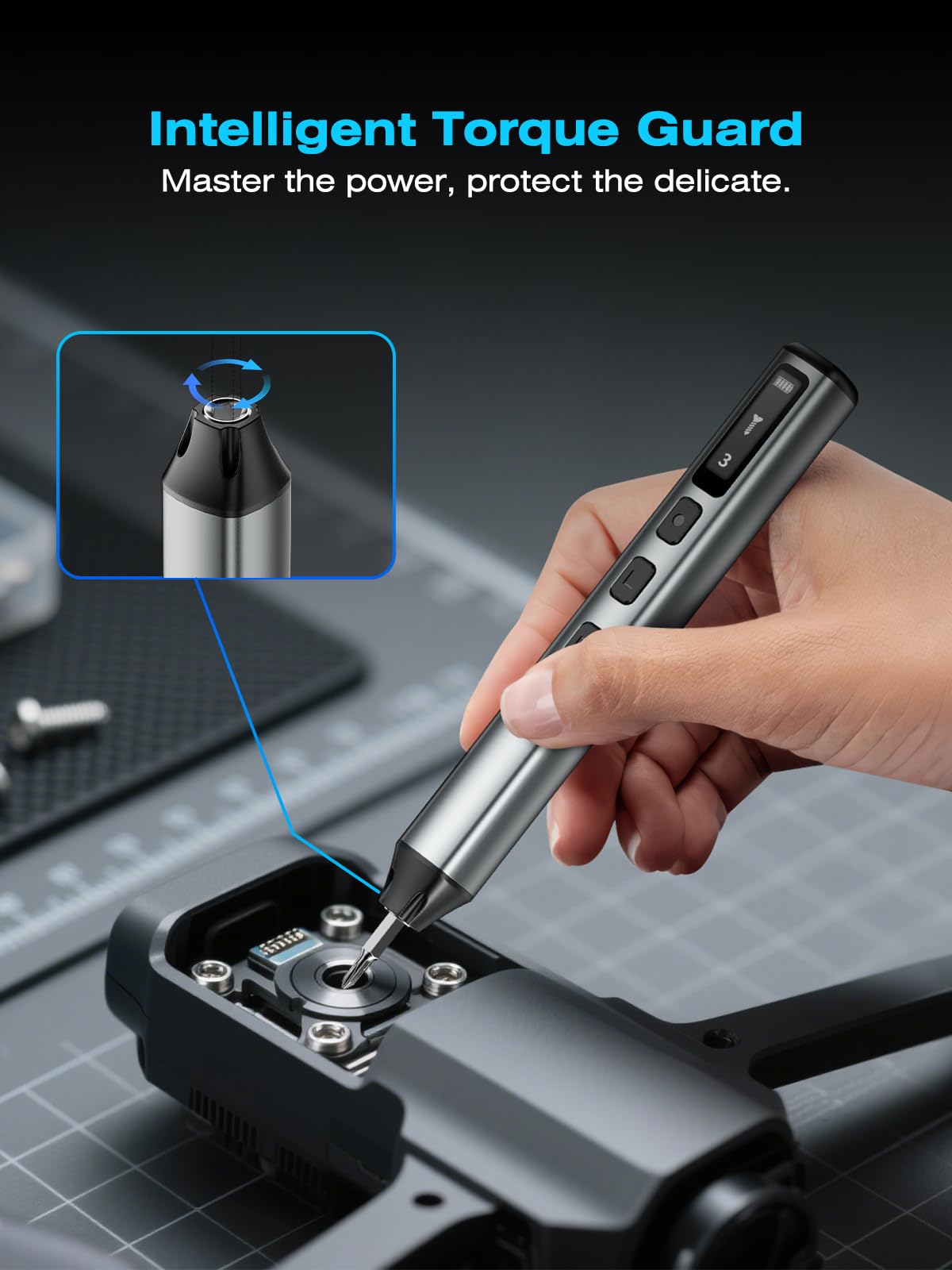 Juego de mini destornilladores eléctricos 162 en 1, destornillador inalámbrico de precisión profesional con 150 puntas magnéticas (CRV y S2), 4 engranajes de torsión, par manual máximo de 5 N.m