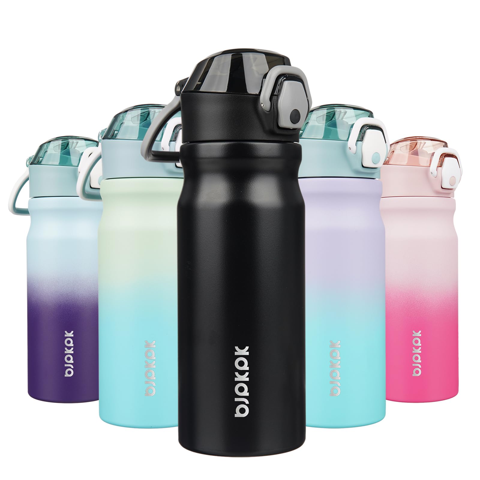 BJPKPK 18 oz Water Bottle with Straw &amp; Handle, Insulated Stainless Flask