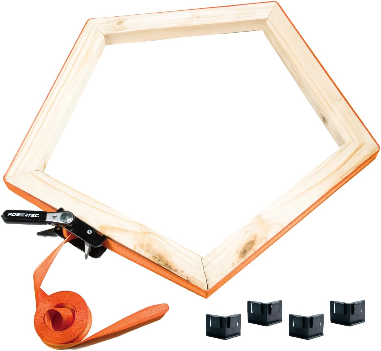 POWERTEC 15ft Adjustable Band Strap Clamp for Woodworking - Ratcheting Handle, Non-Marring Corners, 1000 lbs Capacity (72071)