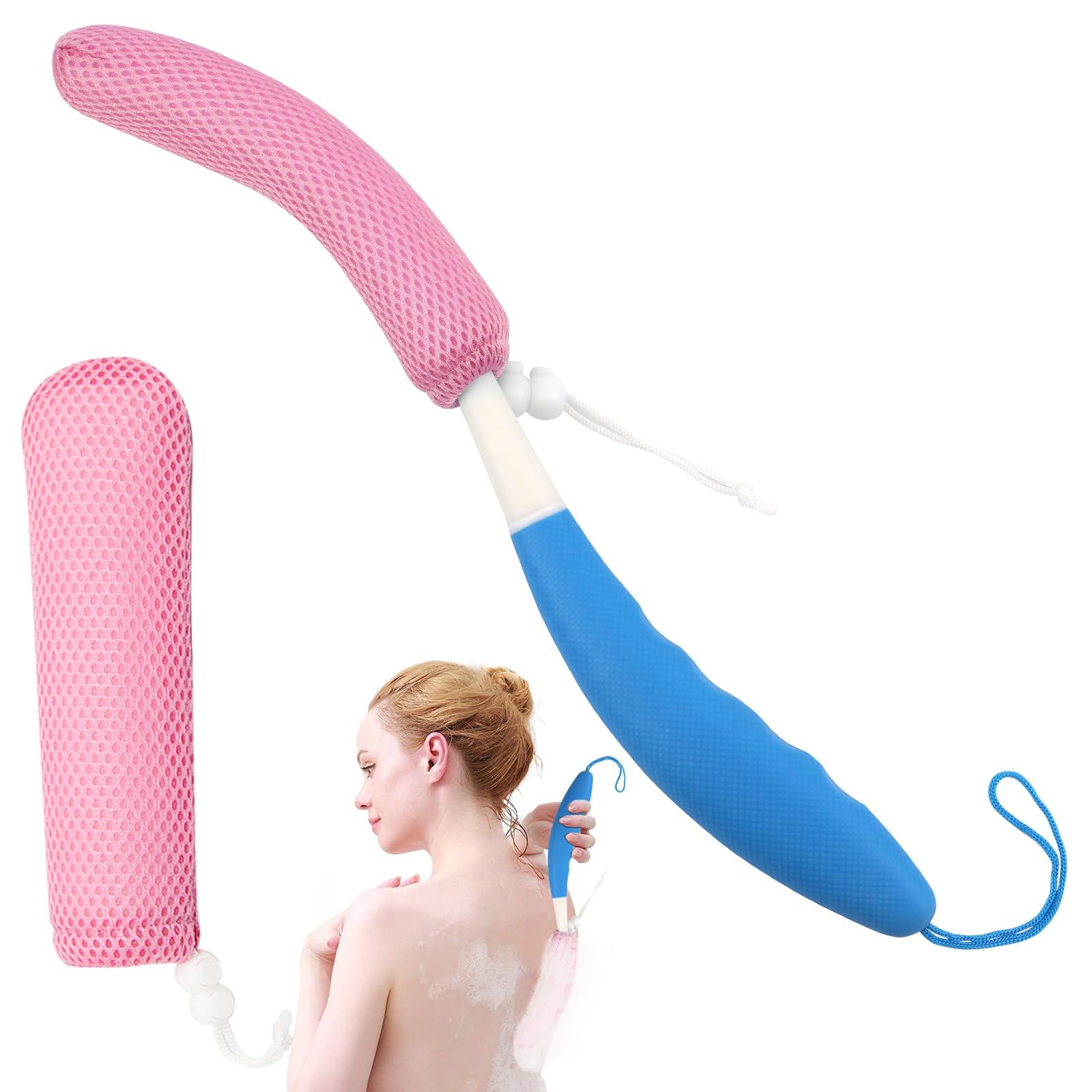 Shower Back Body Brush with Long Handle，15.35"Back Scrubber for Men &amp; Women