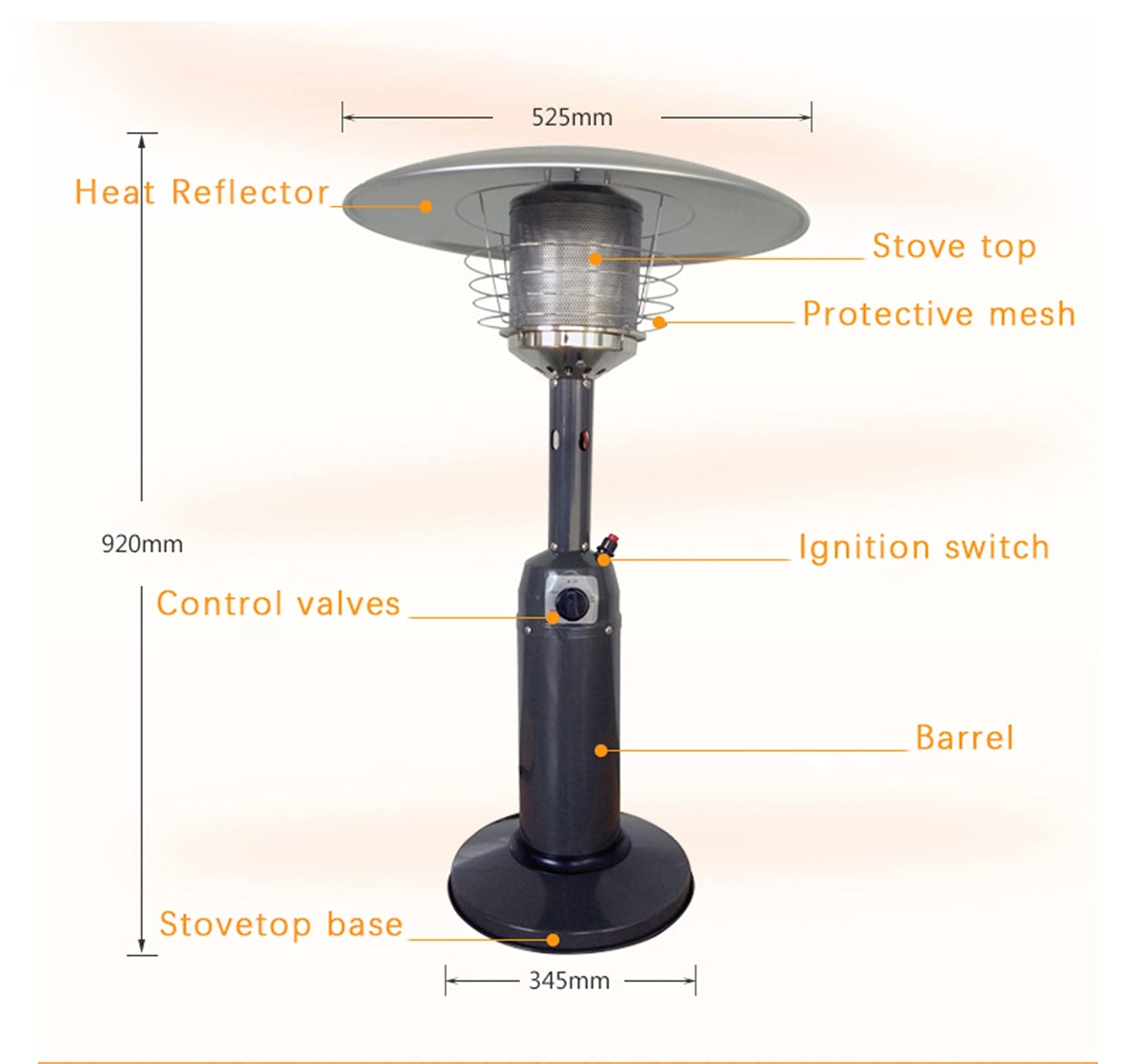 Stufa a gas portatile per riscaldamento esterno, bruciatore in acciaio inox, compatibile con propano o butano, ideale per gazebo, giardino e campeggio