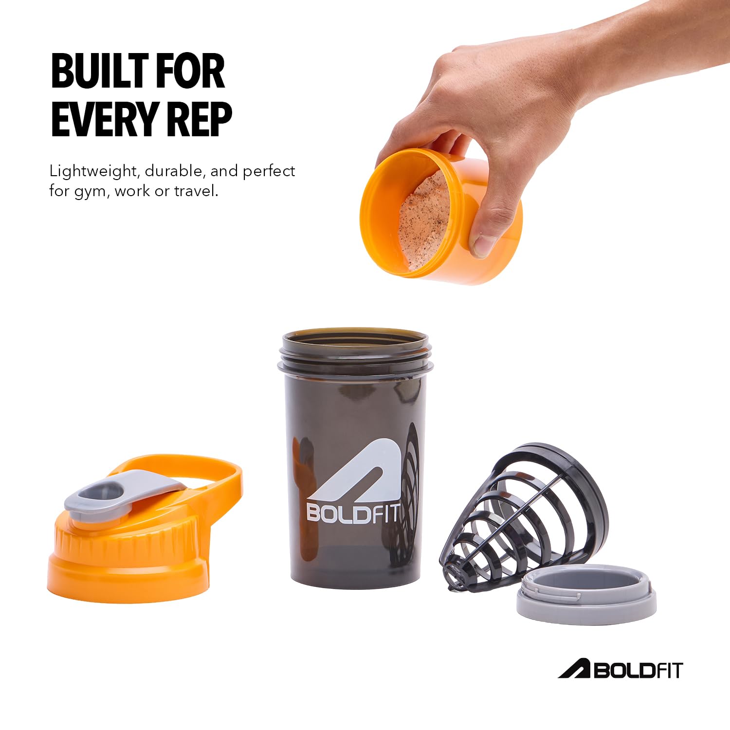 Boldfit Shaker da palestra in plastica per frullati proteici, a prova di perdite, per integratori con scomparto extra, pre-allenamento e BCAA, bottiglia per frullati proteici, bottiglia da palestra