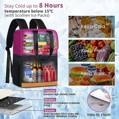 Image of Scothen Backpack Cooler with Double Decker & 12 Ice Packs- Keeps 36 Cans Cold for Up to 24 Hours- Waterproof & Leak Proof Insulated Cooler Backpack- Stylish Cooler Bookbag for Women Travel Work Beach
