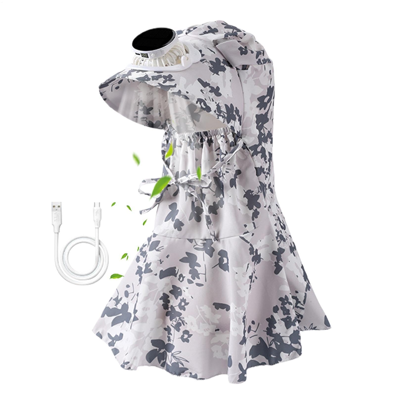 Chapeau avec ventilateurs à énergie solaire – Large bord châle à rabat 3 vitesses – Chapeaux d'éventail pour femme – Pour jardinage, plage, vacances, , camping, randonnée – Gris