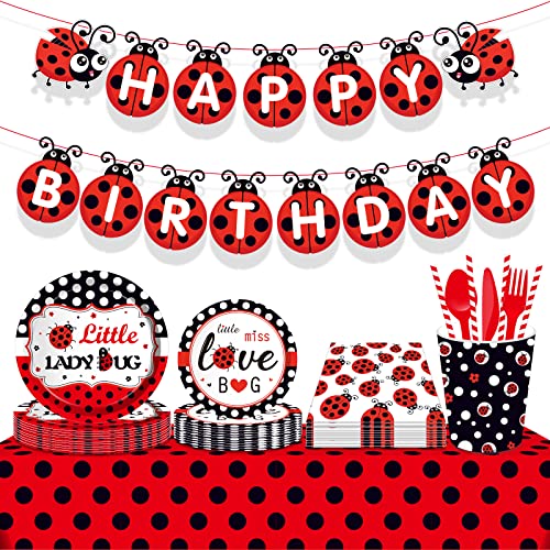 33 PCS Ladybug Birthday Party Supplies Ladybug Birthday Banner Ladybug Party Favors Ladybug Party Plates and Napkins