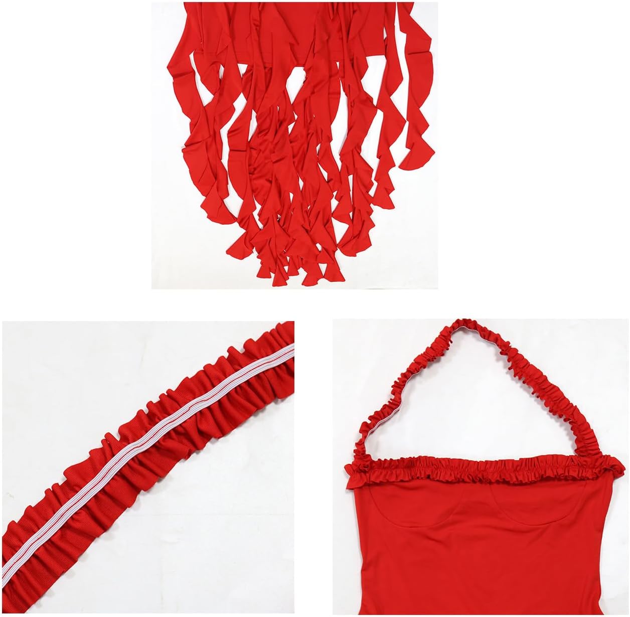 Ecirod Womens Summer Ruffle Fringe Mini Dress Sexy Halter Backless Cocktail Party Short Bodycon Tassel Dresses - Image 4