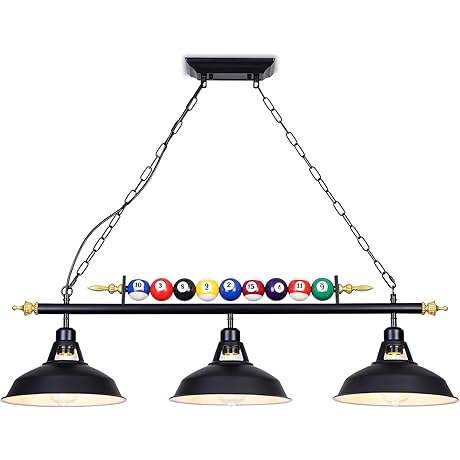 Divine 3-Light Black Pool Table Lights, Billiard Light Fixture for 7'-8' Table,...