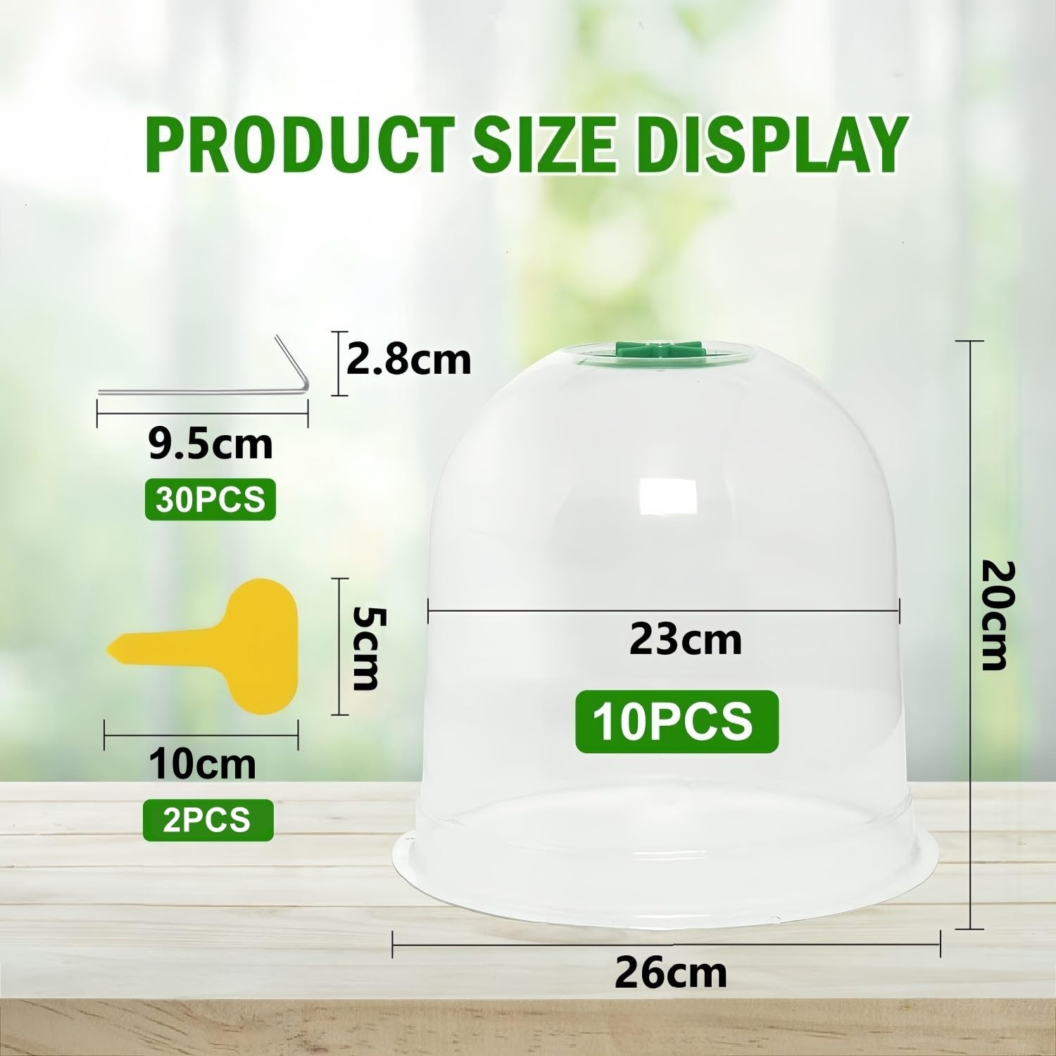 LATERN 10 Pezzi Copertura a Campane per Piante da Giardino, 26cm x 20cm Mini Serra in Plastica Riutilizzabile per Piante Protezione Antigelo - con 16 Etichette per Piante, 30 Picchetti di Fissaggio