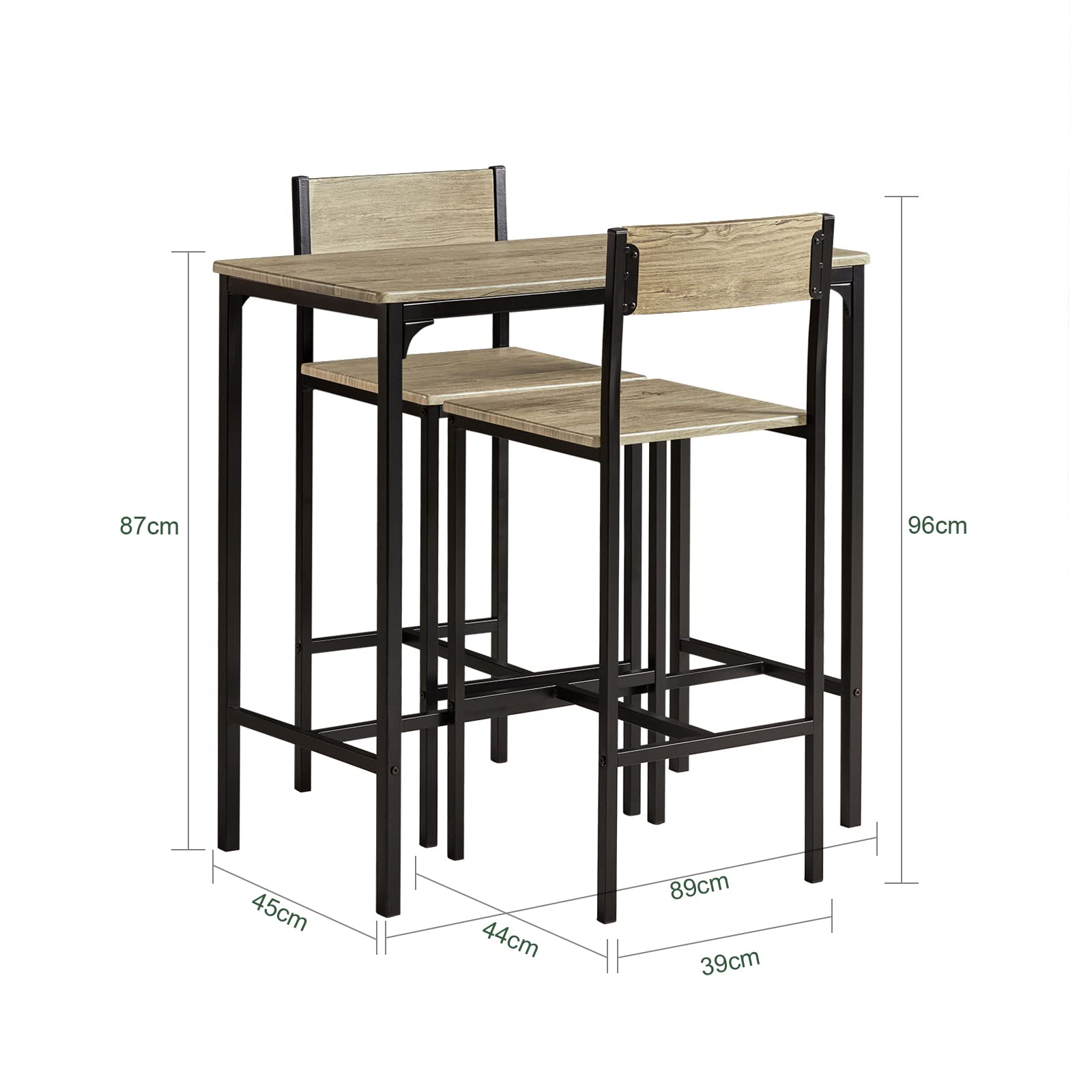 SoBuy Bartisch Set mit 2 Stühlen Platzsparendes Küchentisch-Set für 2 Personen, Hoher Esstisch mit Stühlen Essgruppe Bistrotisch Gartentisch für kleine Küche, Balkon oder Wohnzimmer möbel OGT03-N