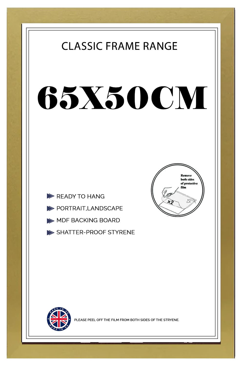 Modern Wide Poster Frame 65x50cm MDF HD Clear Front Jigsaw Puzzle Portrait or Landscape Gold — image 1