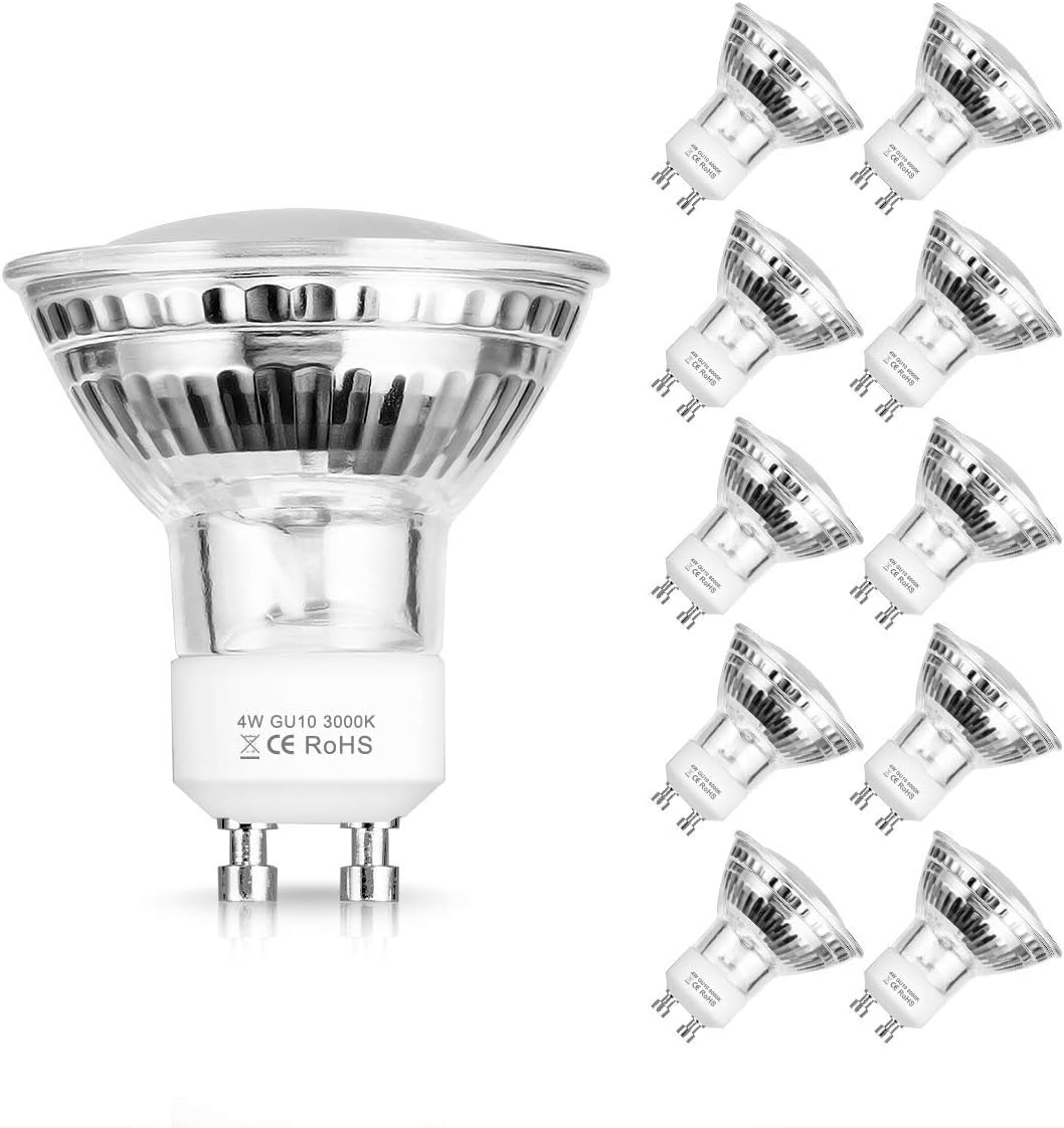 Fulighture LED GU10 Spot Light Bulbs, 4watt Not Dimmable (50W Halogen Bulb Equivalent), 380 Lumen 120-Degree Beam Angle, 3000K Warm White Bulbs, Pack of 10 [Energy Class A+]