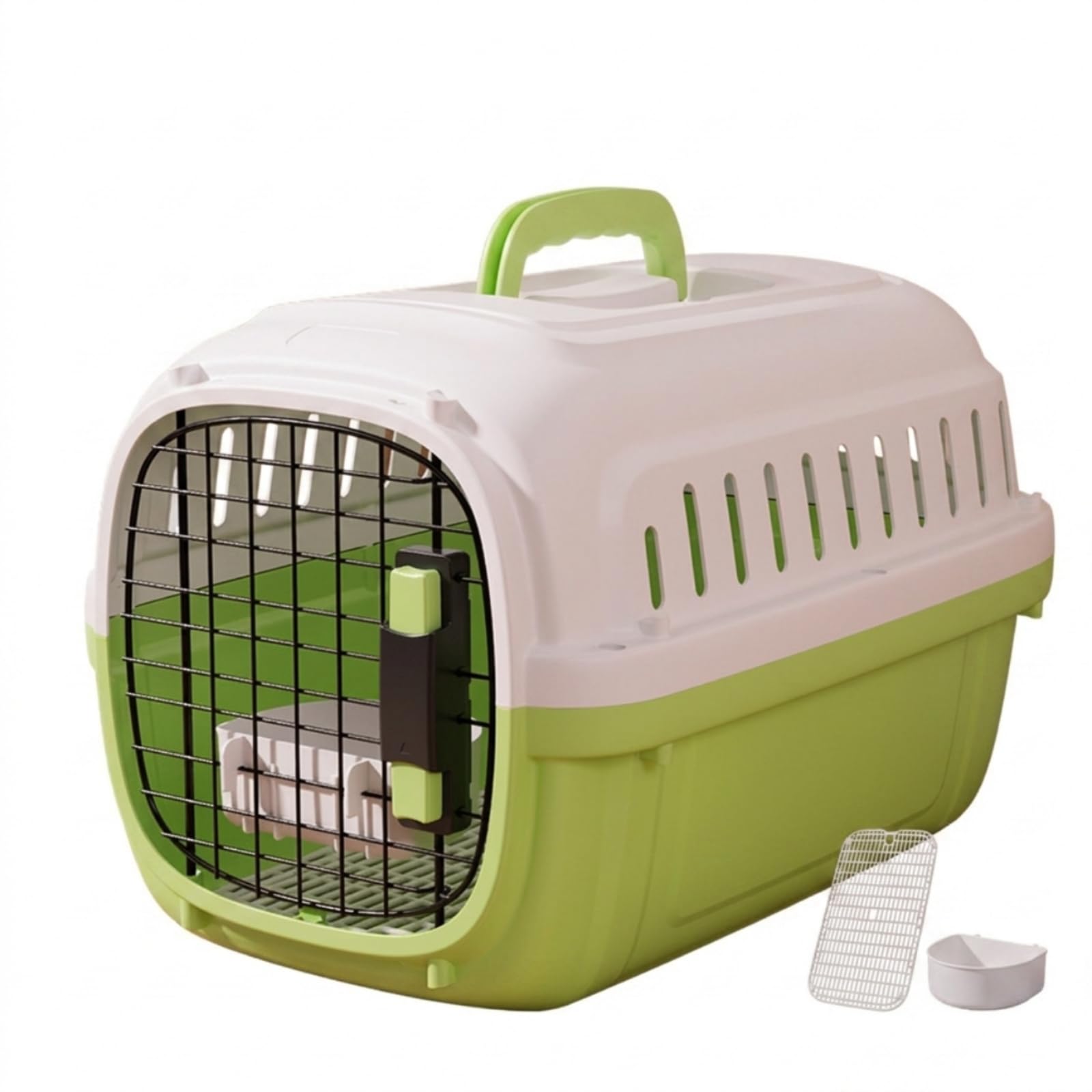Gralara tín Rígido Seguro tín con Banja Transpirable Caja para Mascotas Pequeñas, Viajes en Coche, Verde Aguacate, 51 35 31CM