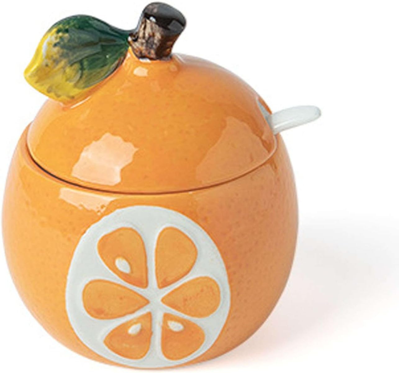 Zuccheriera In Porcellana, Barattolo Per Sale E Spezie, Capacità 300 Ml, Design Tondo Arancione, Con Cucchiaio, Per Cucina E Regalo
