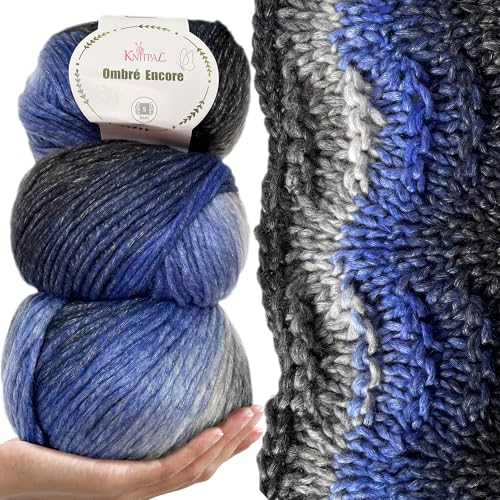Image of Ombre Encore Chunky Ombre Yarn #5, 3-Pack (507Yds /420G), Hurricane Blue | Multicolored Bulky 5 Weight Yarn for Crocheting with Free Patterns - Chunky Acrylic Yarn for Knitting