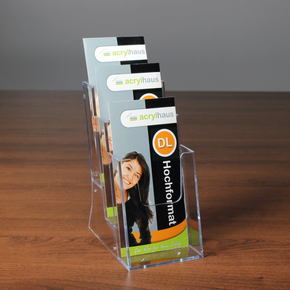 DIN Lang (99x210mm) Prospekthalter mit 3 Etagen für Prospekte im Hochformat