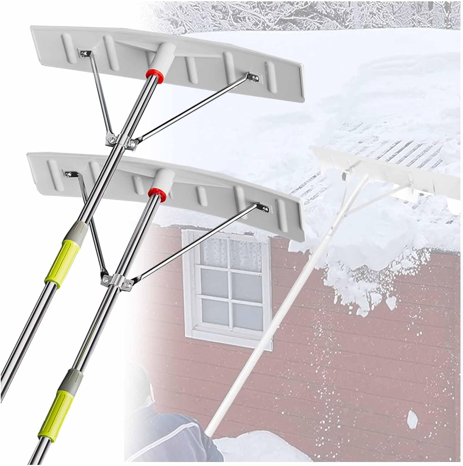 6.3-21 Ft Aluminum Telescoping Snow Roof Rake with Reinforced 3-Point Support Head, Heavy-Duty Pole for Efficient Snow, Leaves, and Debris Removal (Arc-Shaped, 2-4m/6.6-13ft)
