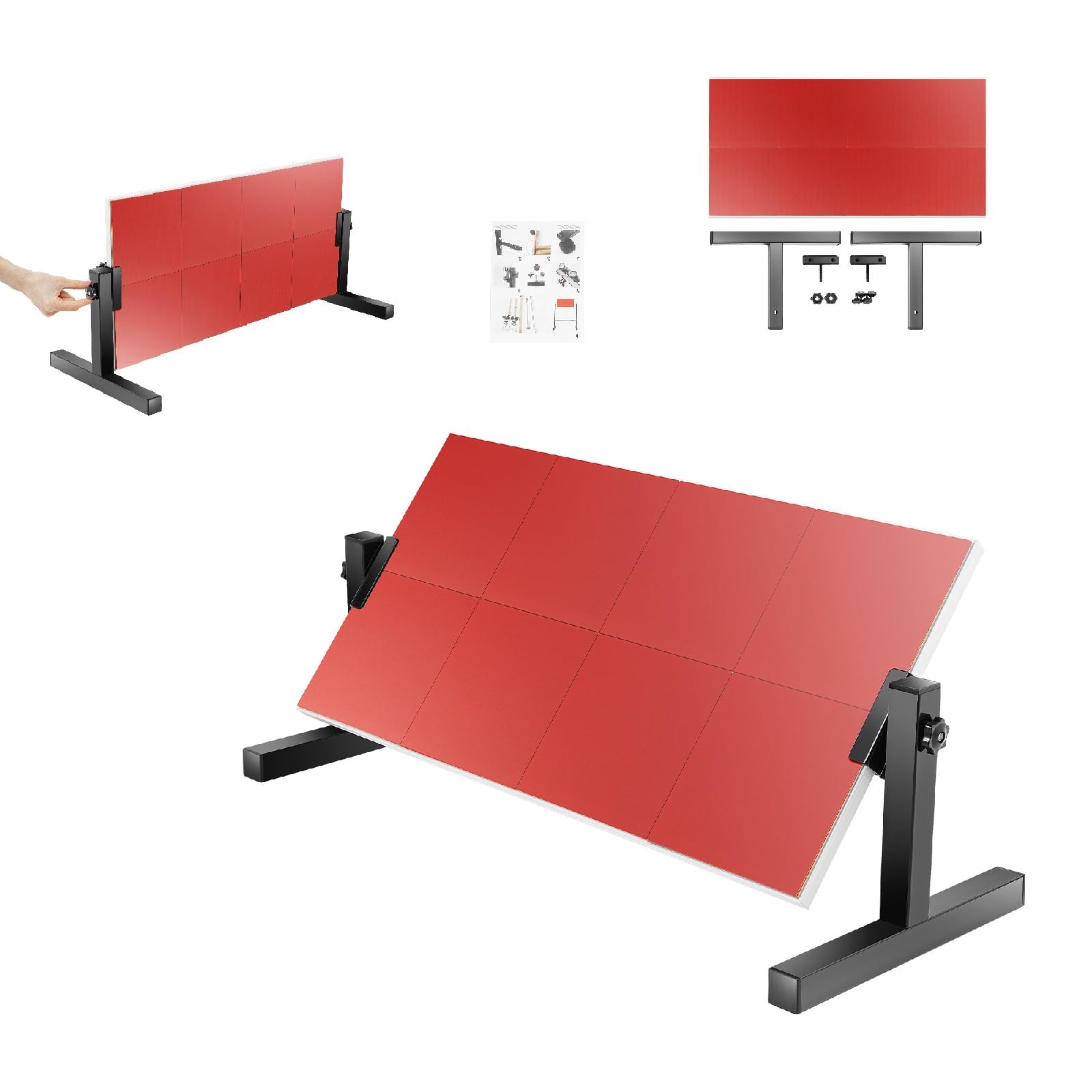 Entraîneur de tennis de table, angle réglable à 360°, 8 blocs en caoutchouc, grande zone d'exercice, tennis de table, planche de rebond avec 7 couches de bois, planche de rebond en acier pour