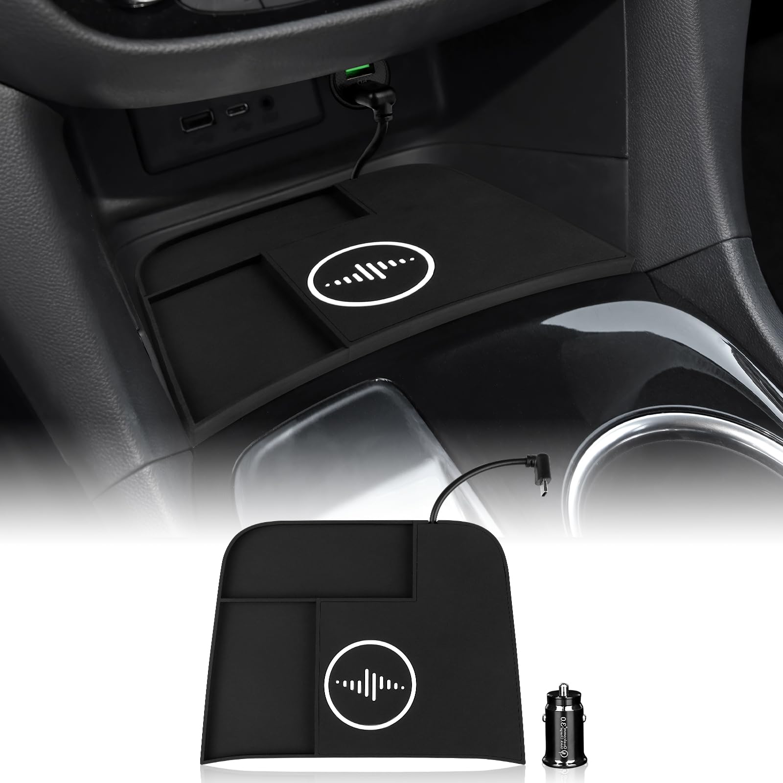 FDAIUN Wireless Phone Charging Pad for Chevrolet Equinox 2018 2019 2020 2021 2022 2023 Silicone Material Dual Charging Ports Charger Station 15W Adapter for Smartphone