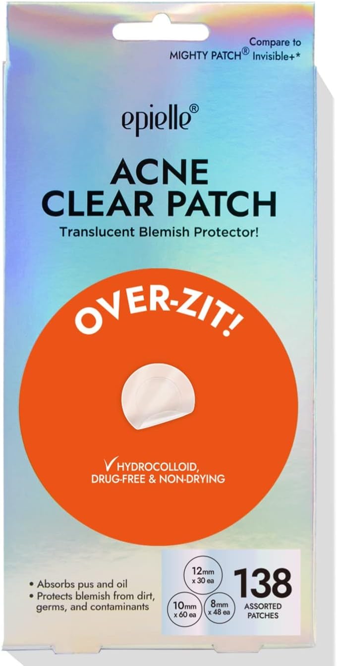 Epielle Over-Zit Acne Clear Patches 138 Count, Hydrocolloid Acne Pimple Patch for Covering Zits and Blemishes