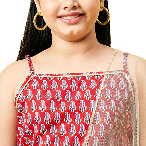 Image of StyloBug Girl's Printed Sleeveless Kurti with Sharara Set Ethnic Wear Dress for Girls