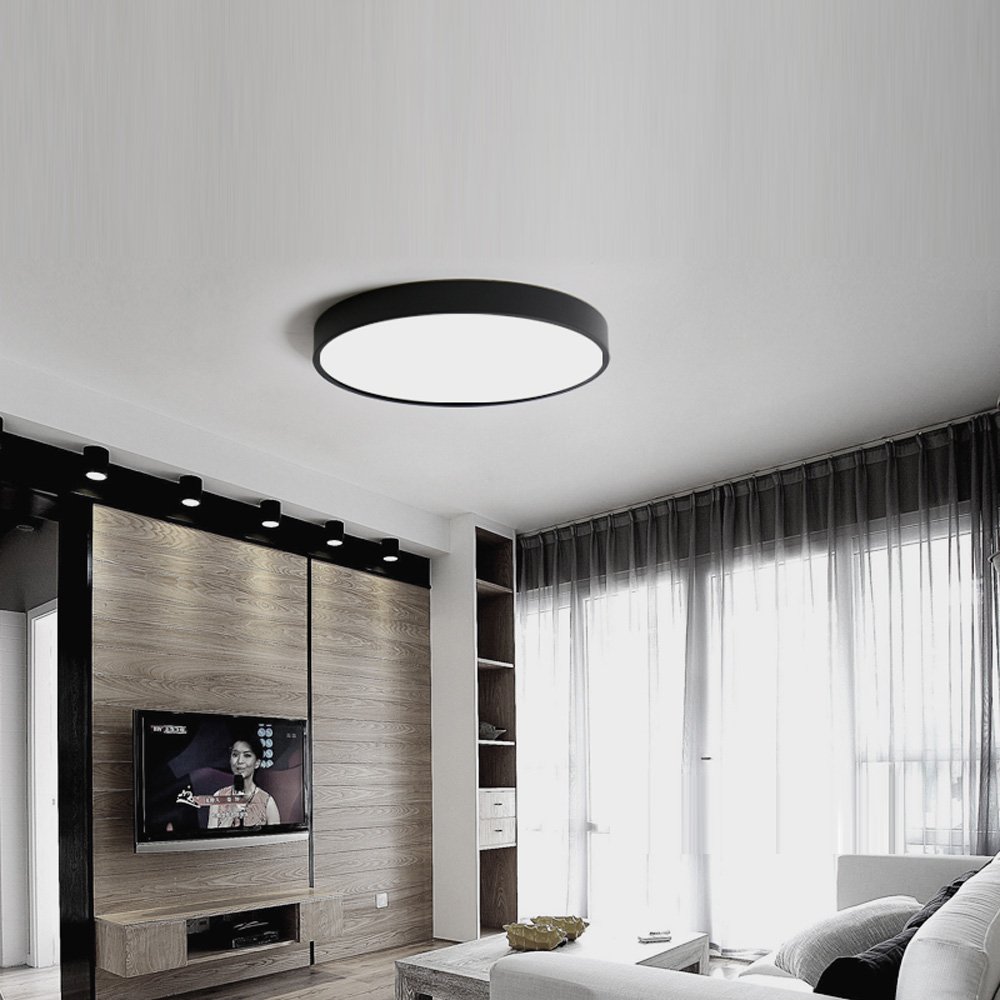 Ultra-cienka, okrągła lampa sufitowa LED, 6000 K, do sypialni, salonu, gabinetu, na balkon, do korytarza, oświetlenie sufitowe, wysoka jakość (czarna)