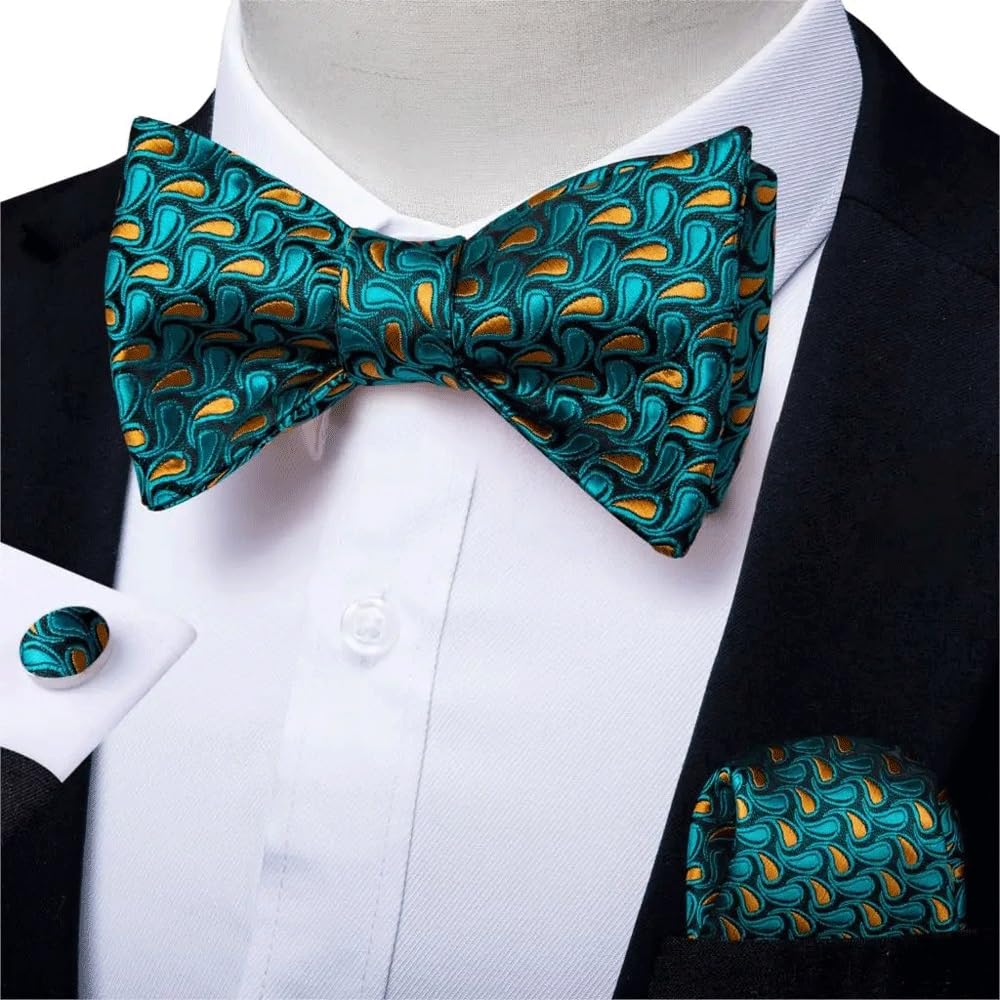 Papillon Regolabile da Uomo in Seta, Classico, per Feste di Matrimonio, Fazzoletto e Gemelli (Grigio Come Mostrato)