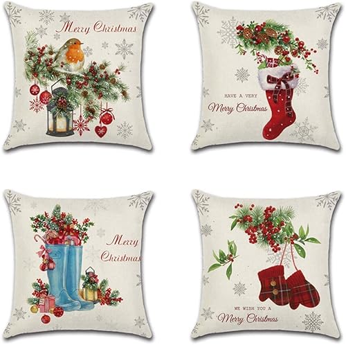 Miniatura 1 de OTOSTAR Fundas decorativas de Navidad impermeables para almohada de exteriores de 18 x 18 pulgadas, paquete de 4 fundas cuadradas para cojines,
