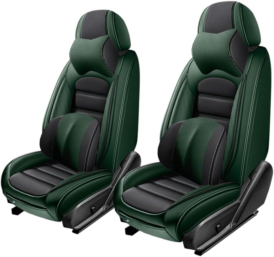 2 Seat Covers for Toyota FJ Cruiser 2007-2014,Premium Nappa Leather Car Seat Covers Car Seat Cushions,Waterproof Soft Seat Covers for Cars,Interior Accessories Airbag Compatible（Luxury-Black&Green）