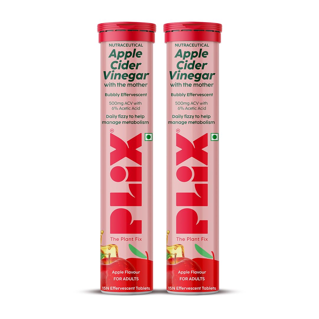 THE PLANT FIX Apple Cider Vinegar Effervescent Tablet with mother | Supports Metabolism & Appetite Control I With 500mg ACV, Vit B6 & B12 I No Maltodextrin, No Added Sugar I Pack of 2 (30 tablets)