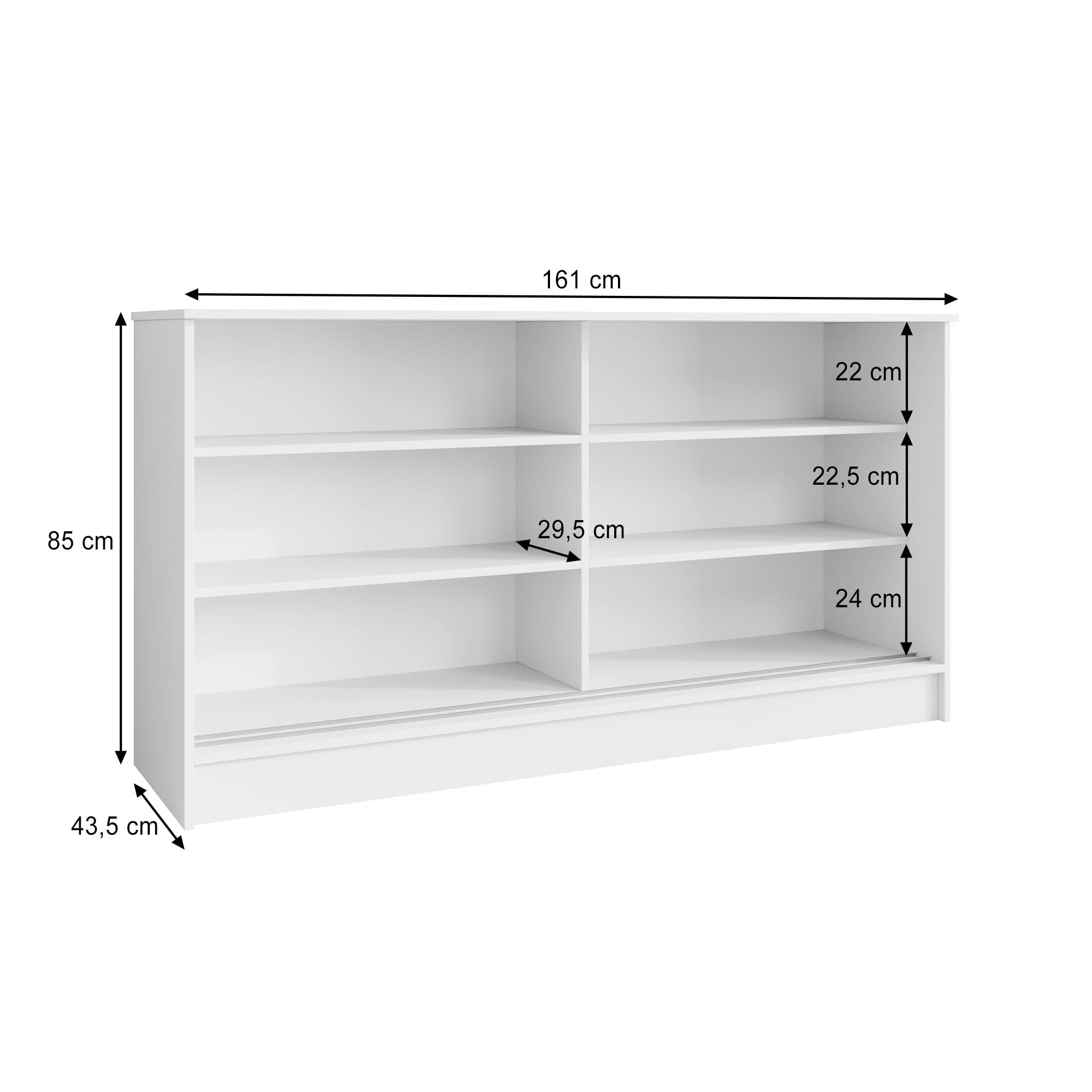 Kommode mit 2 Schiebetüren Horizon, in 100 cm, 120 cm oder 160 cm, dekorativen Lamellen (Weiß + schwarz, 161, Zentimeter)
