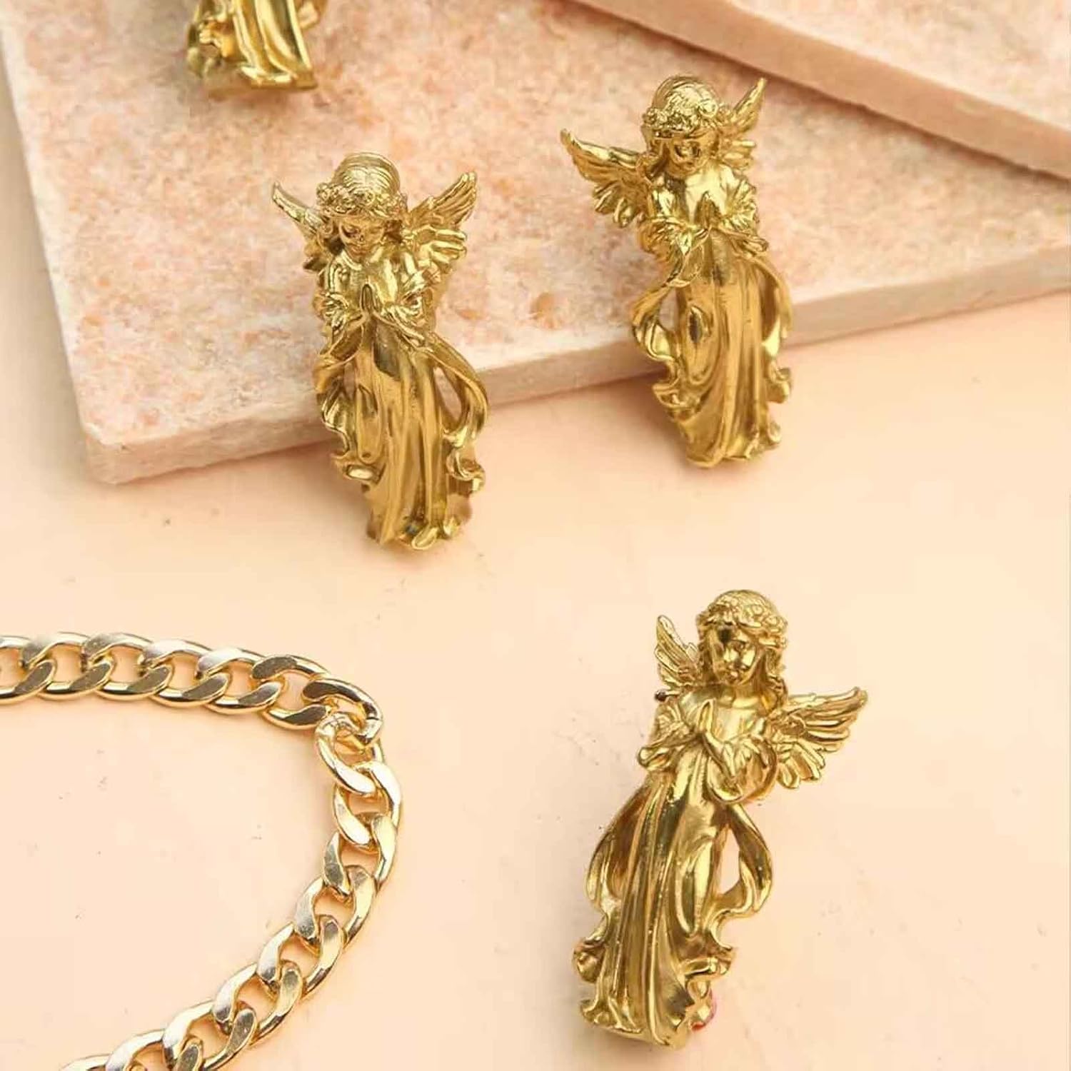 2PCS Solid Brass Angels Figurines, Knobs Cupid God of Love Gold Decorative Knob Cabinet Knob Decorative Dresser Knobs Vintage Knob Gold Cabinet Knobs for Living Room Kitchen