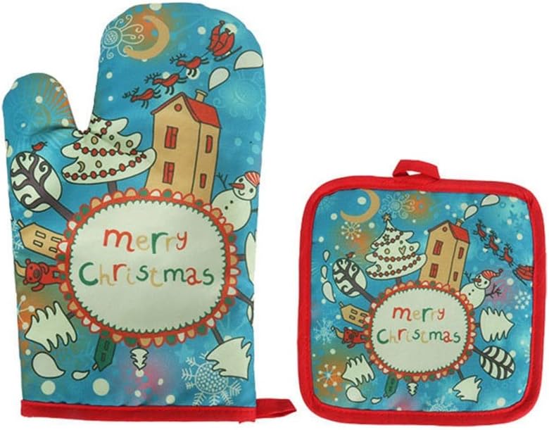 2pcs/Set Oven Mittens Baking Heat Resistant Christmas Gloves Kitchen Tools(E)