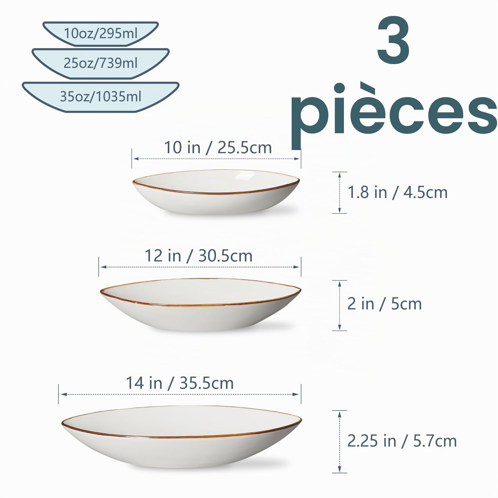 ONEMORE Lot de 3 Plateaux de service en céramique blanche, pour dîner en famille, salade de fruits, table de fête