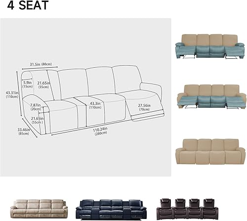 Miniatura 5 de vctops Fundas elásticas de felpilla de lujo para sofás reclinables de 4 asientos, fundas para sofá reclinable suave y grande, protector de muebles