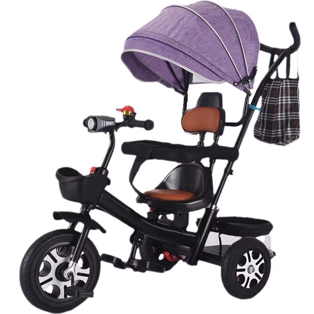 1.5-5 Years Old Toddler Stroller Buggies with Canopy,Reversible seat with guardrail,Toddler trikes with Parent Handle,Child Tricycle Titanium Wheel,Rear Wheel with Double Brakes (Purple Canopy titani