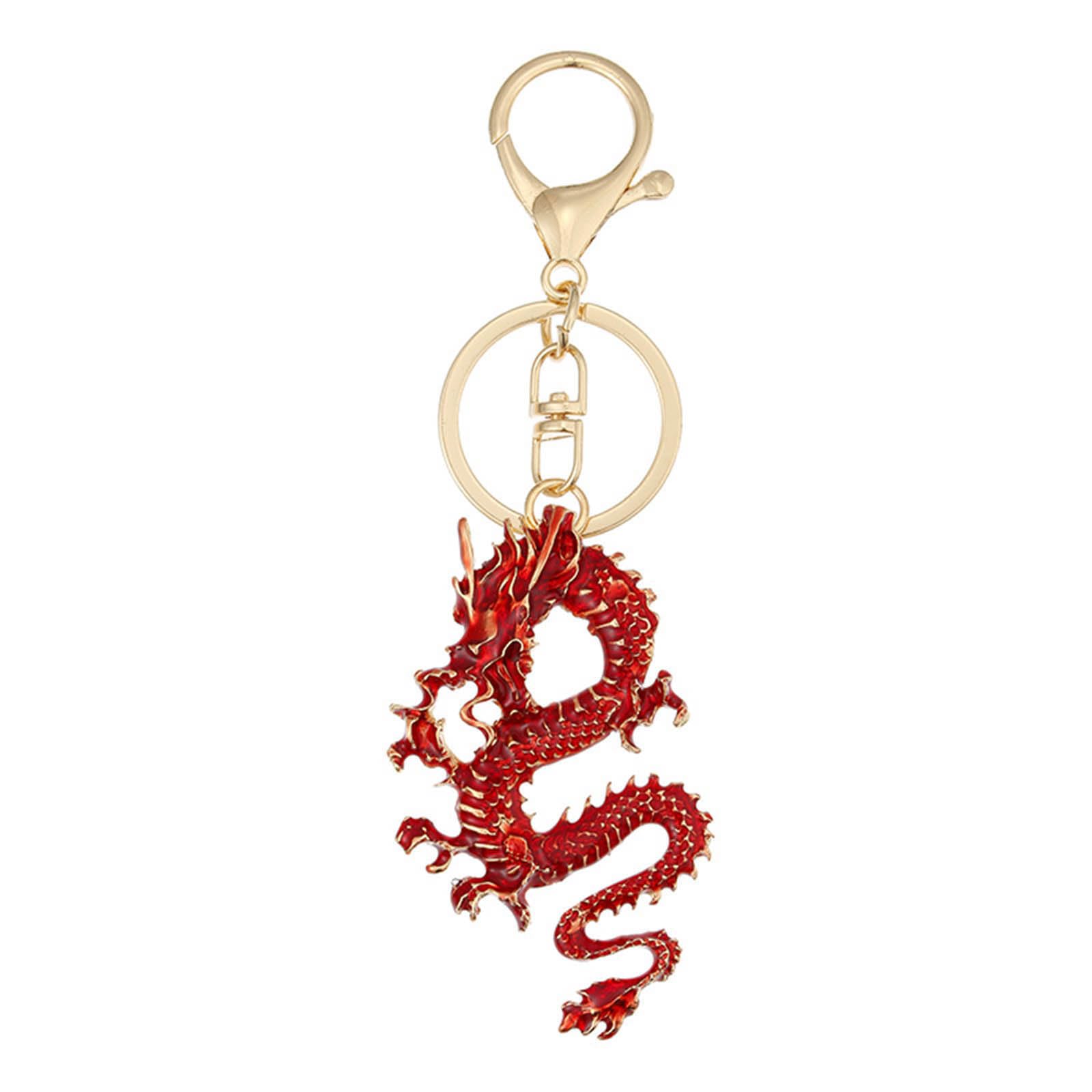 Maxtonser Crystal Pendant Keychain Multicolor Chinese Dragon Key Chain Fashionable Ornament For Phones Creative Keyring Gift,Red