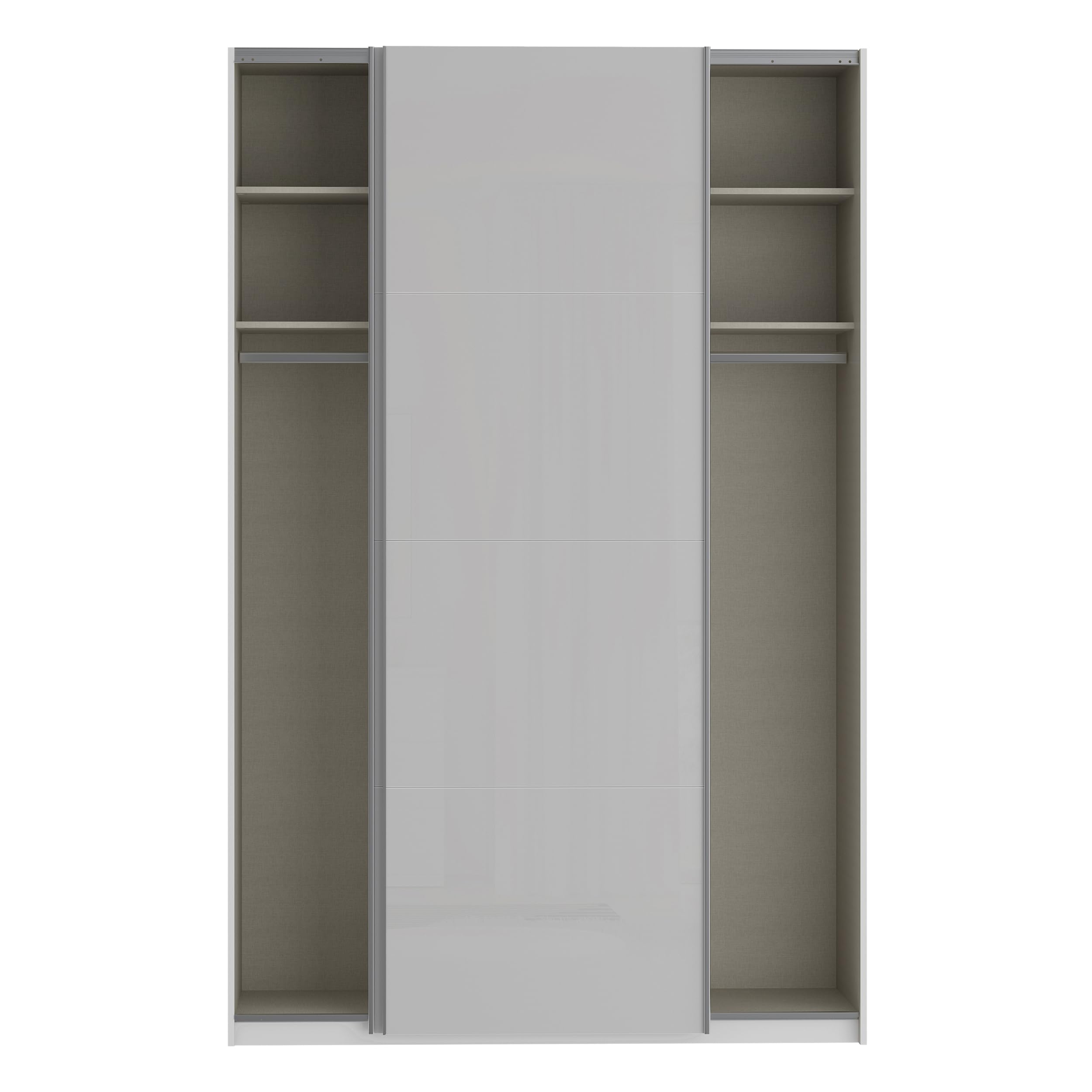 Forte FITTIO Kleiderschrank 150, moderner Schwebetürenschrank, 2-türig, Kleiderstange, Einlegeböden, Schlafzimmer, Holzwerkstoff, Weiß Hochglanz, 150,1 cm breit x 235 cm hoch x 61,2 cm tief